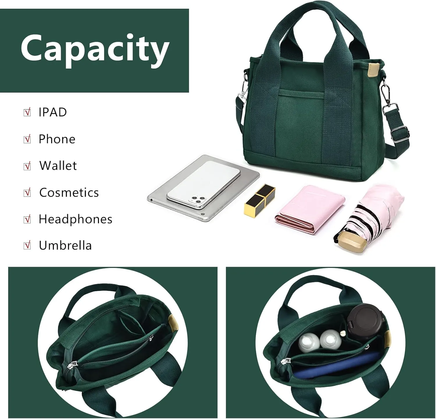 IwIeIaIrI Canvas Tote Bag for Women with Multi Pockets,Trendy Shoulder Handbag with Compartments for shopping,Work,Beach
