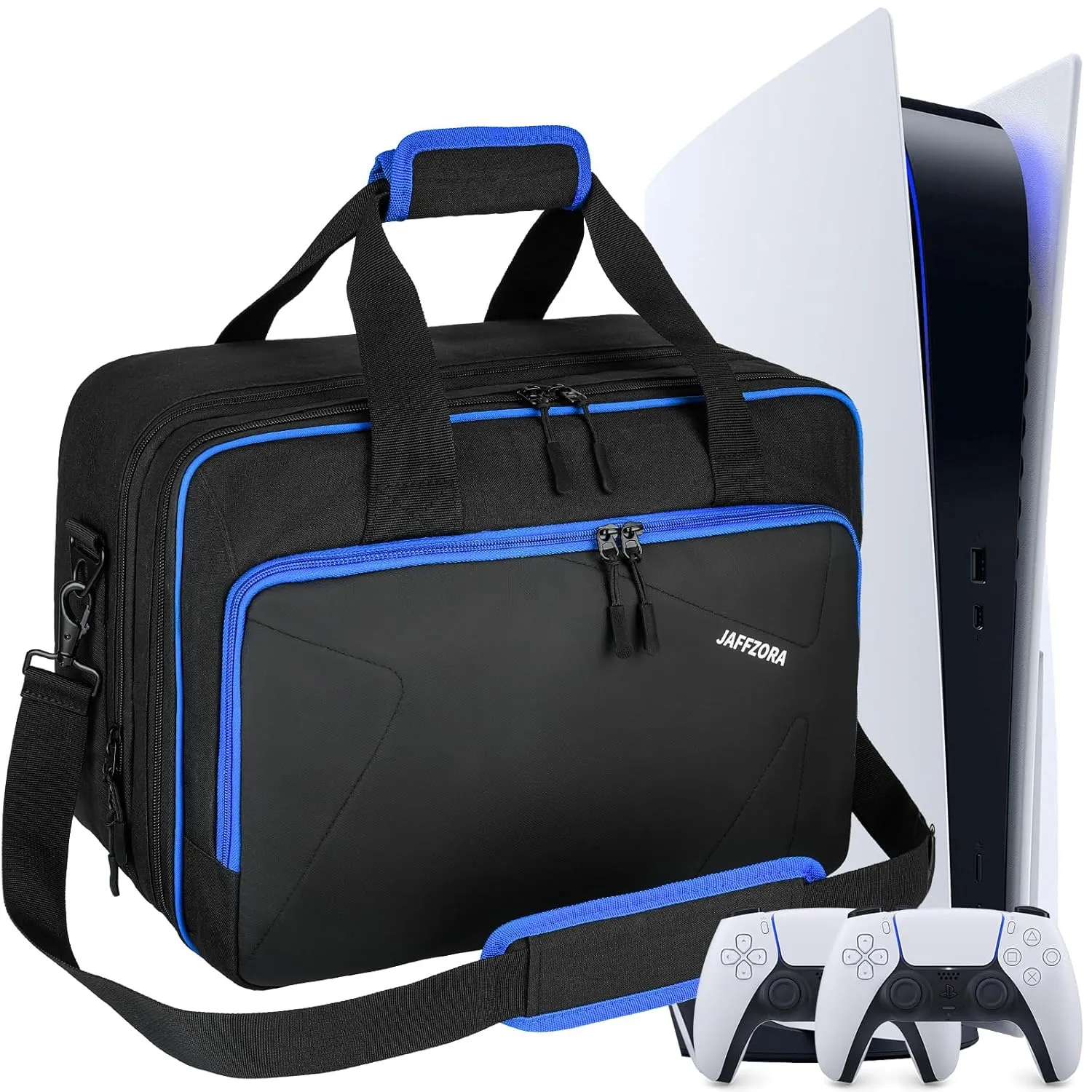Jaffzora Carrying Case for PS5 PRO/PS5/PS5 Slim, Travel Storage Bag Fits for Playstation 5/Digital Edition Console/PSP Handheld, Controllers, Game Discs & Accessories