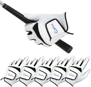 J&S Sporting G-Plus Golf Gloves Men Left Hand, 5 Pack, All Weather Durable Non-Slip Grip, Mens Size Small Medium Large XL