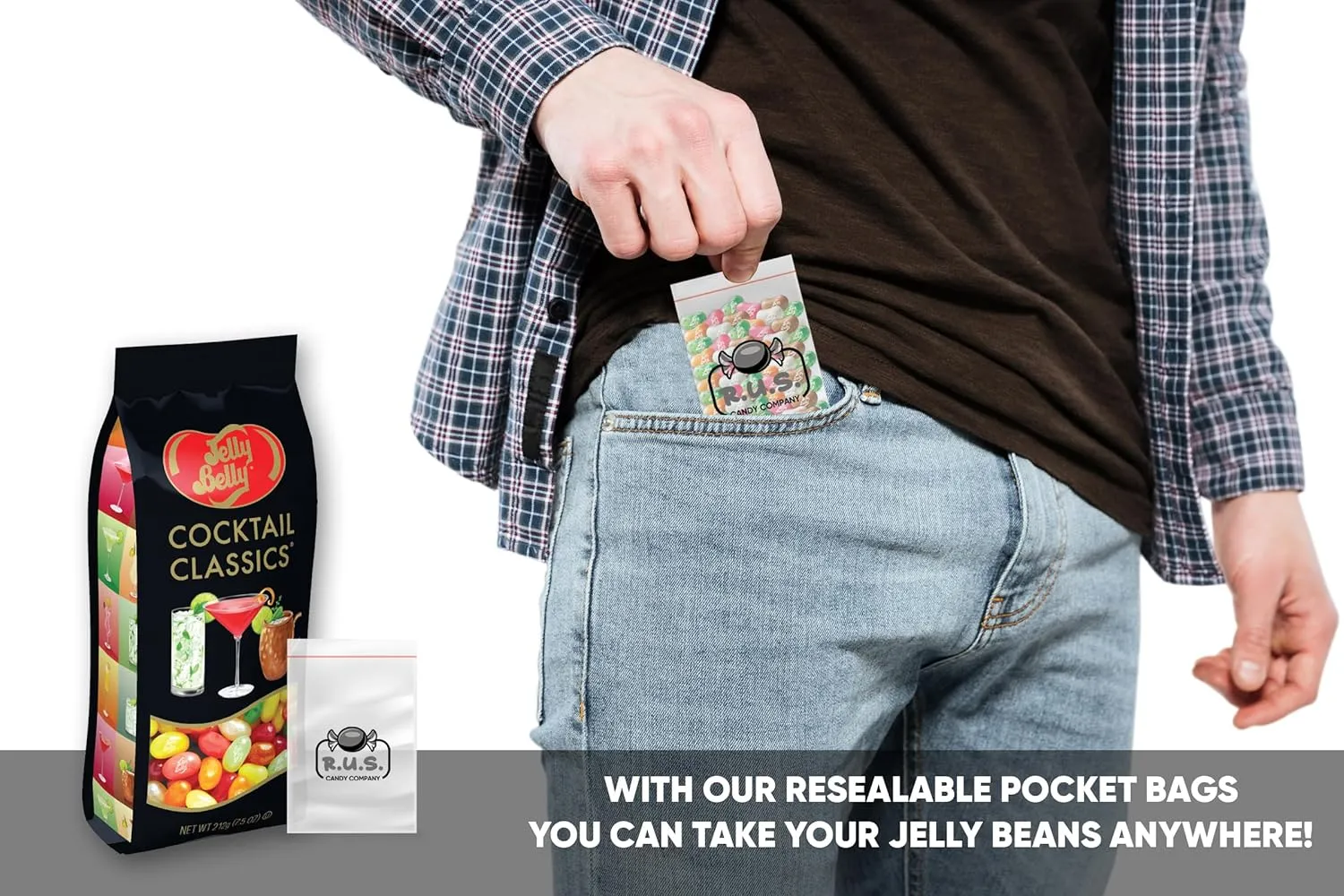 Jelly Belly Cocktail Classics Mix Jelly Beans - 7.5 oz Gift Bag- includes RUS Candy Company Travel Size Pocket Bag (Cocktail Mix)