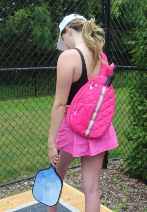 Jillian Bounce Berry Pink Striped 12 x 16 Inch Quilted Nylon Womens Pickleball Sport Sling Bag