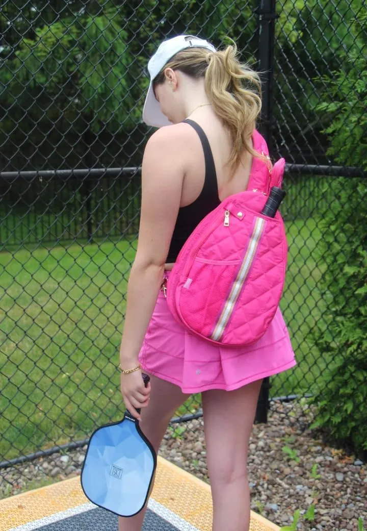 Jillian Bounce Berry Pink Striped 12 x 16 Inch Quilted Nylon Womens Pickleball Sport Sling Bag
