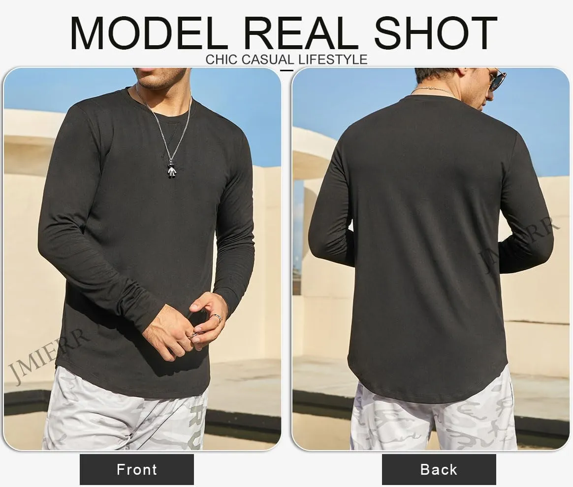 JMIERR Mens 3 Pack Cotton Hipster Hip Hop Longline Crewneck T-Shirt