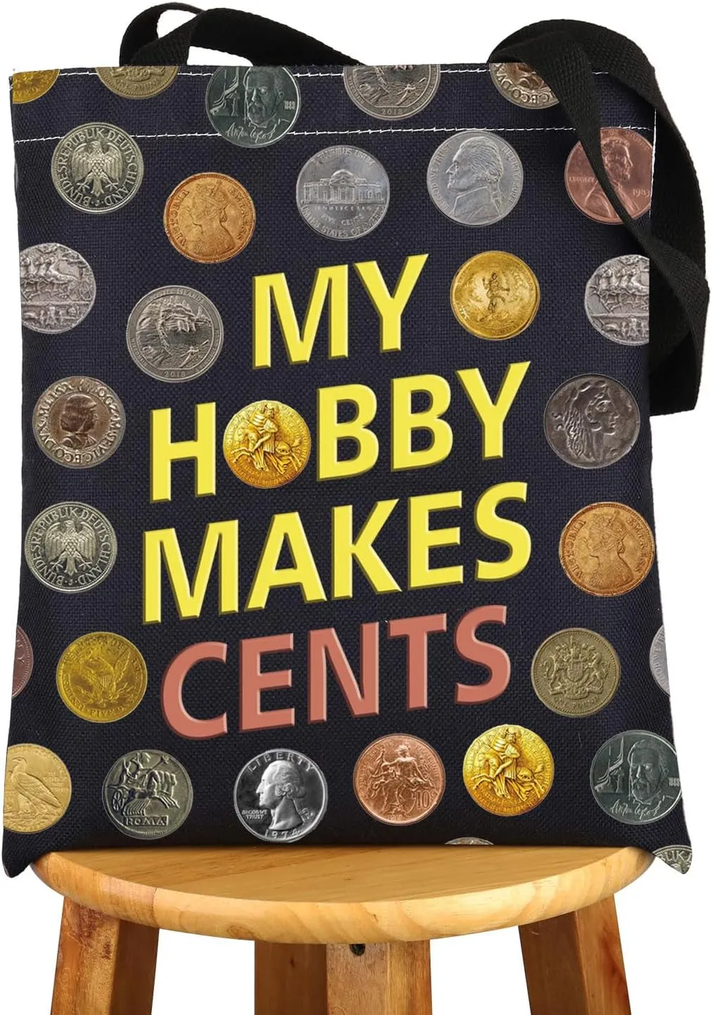 JNIAP Coin Collector Tote Bag Coin Lover Gift Numismatist Gift Coin My Hobby Makes Cents Gift Numismatist Shoulder Bag (MY HOBBY tb)
