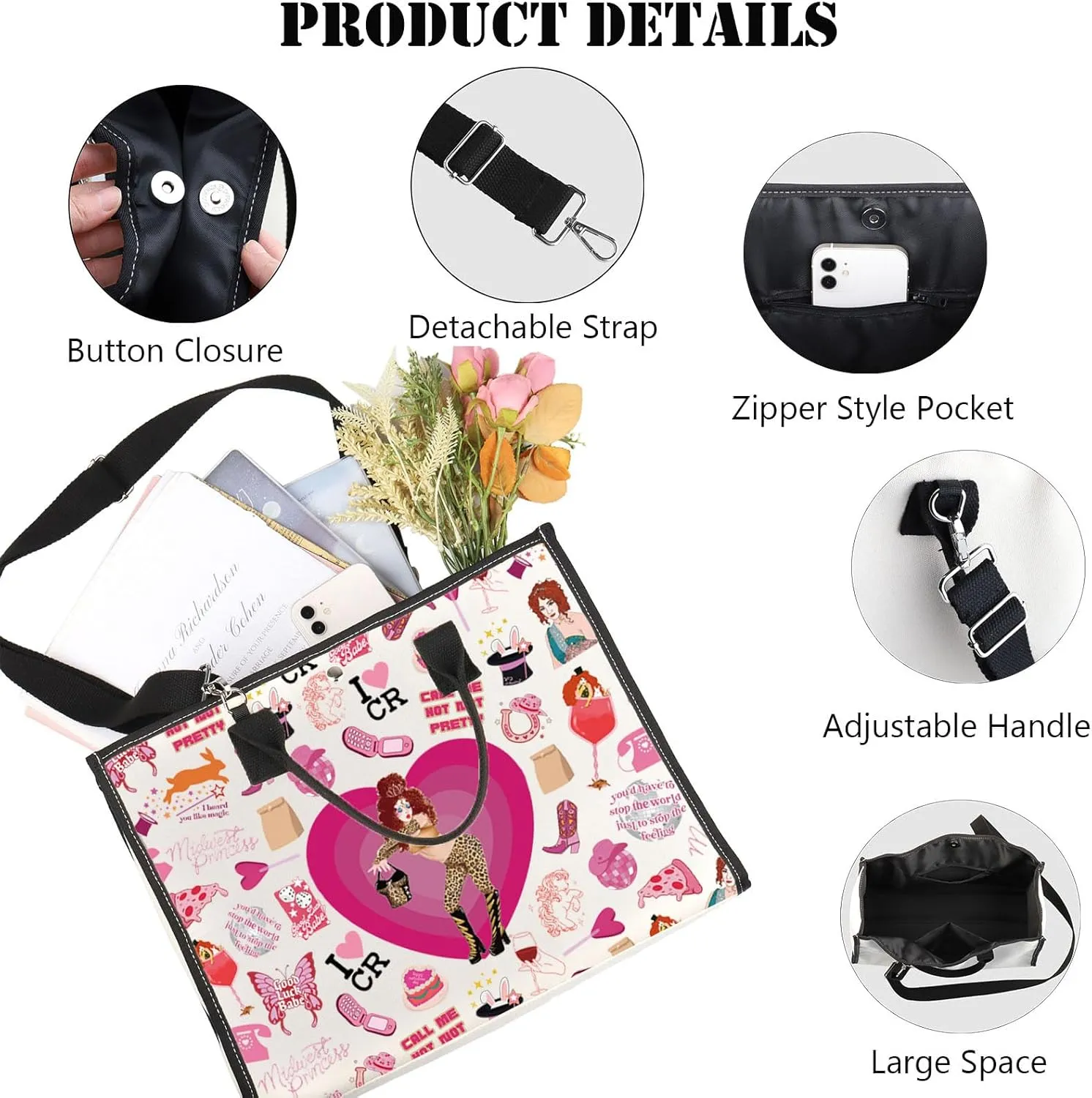 JNIAP Midwest Princess Tote Bag Singer Gifts Song Lyrics Inspired Shoulder Bag Music Fans Gifts