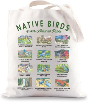 JNIAP National Parks Birding Tote Bag Bird Lover Gift Bird Watching Tote Bag Native Birds Of Our National Parks Gifts