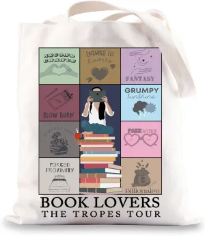 JNIAP Reading Eras Book Tropes Tote Bag Bookish Eras Book Lover Gifts Readers Gifts Bookworm Tote Bag
