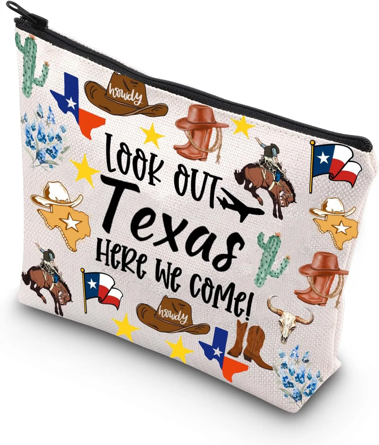 JNIAP Texas Makeup Bag Texas Themed Gifts Texas Cowgirl Gifts Texas Travel Gifts Texas Zipper Pouch (look out texas)