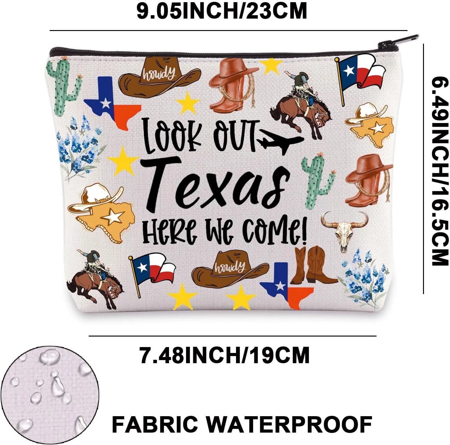 JNIAP Texas Makeup Bag Texas Themed Gifts Texas Cowgirl Gifts Texas Travel Gifts Texas Zipper Pouch (look out texas)