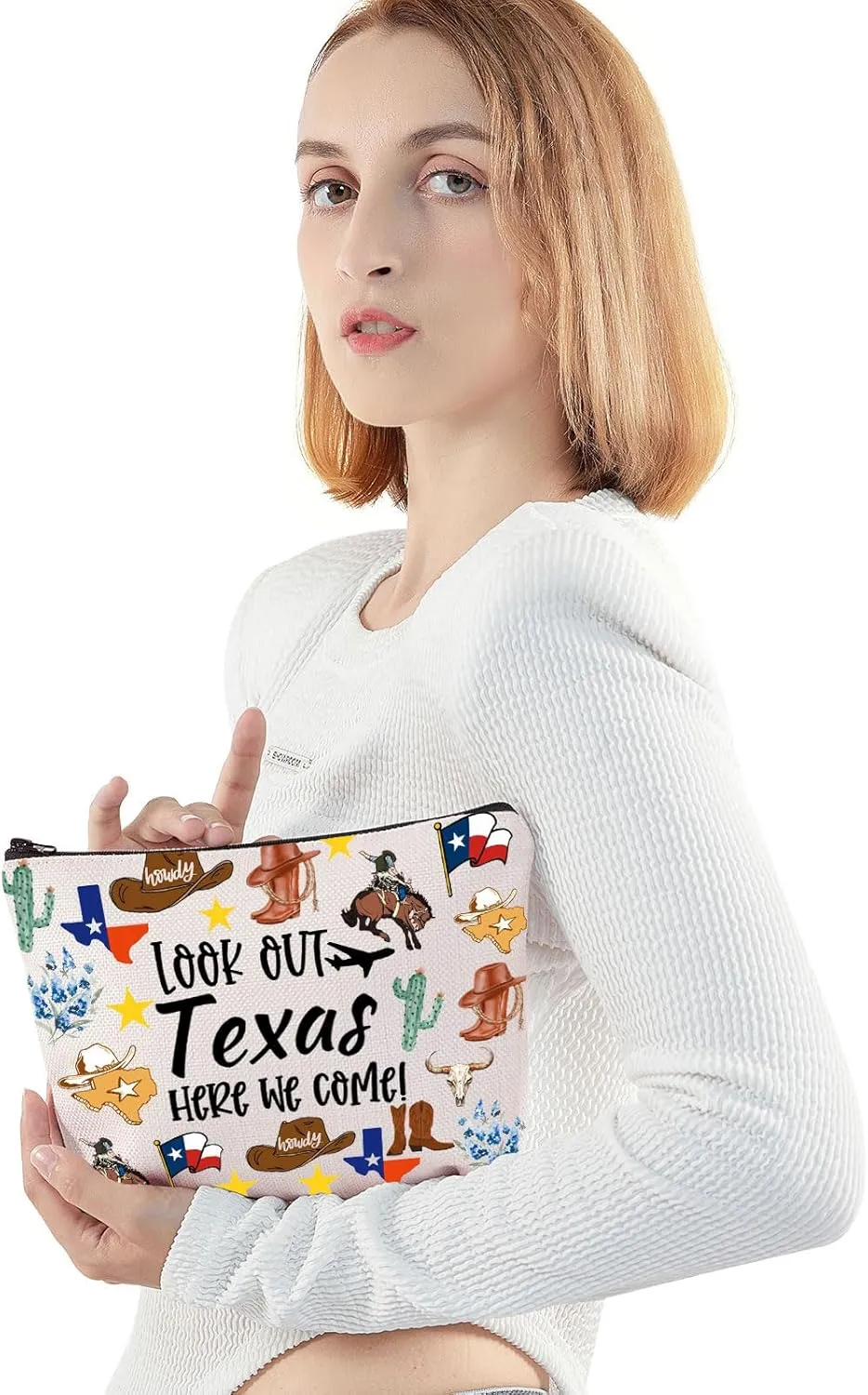 JNIAP Texas Makeup Bag Texas Themed Gifts Texas Cowgirl Gifts Texas Travel Gifts Texas Zipper Pouch (look out texas)