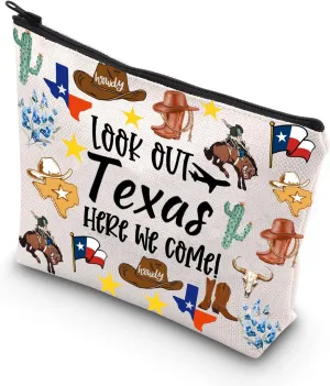 JNIAP Texas Makeup Bag Texas Themed Gifts Texas Cowgirl Gifts Texas Travel Gifts Texas Zipper Pouch (look out texas)