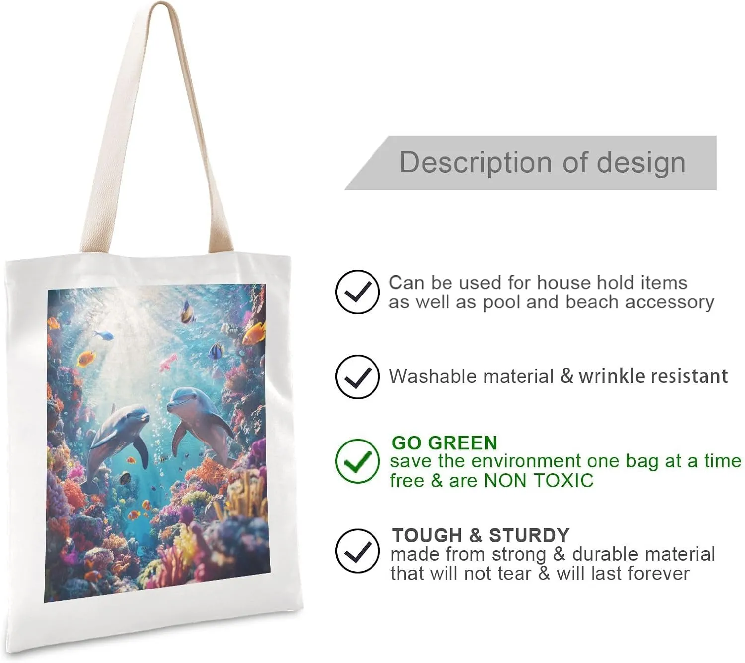 JSTEL Canvas Tote Bag for Women with Pocket,Canvas Tote Purse Shopping Bag