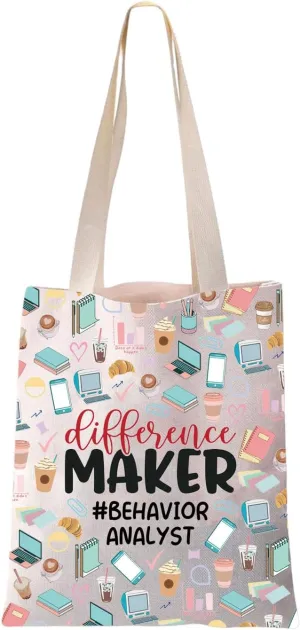 JYTAPP Behavior Analyst Canvas Tote Bag Behavior Analyst Difference Maker Gifts Behavior Specialist Gift BCBA Therapist Gift