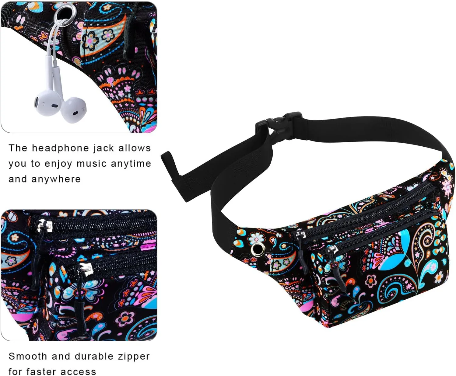 KAMO Fanny Pack, Waist Bag Sling Backpack Water Resistant Durable Polyester Small Waist Bag