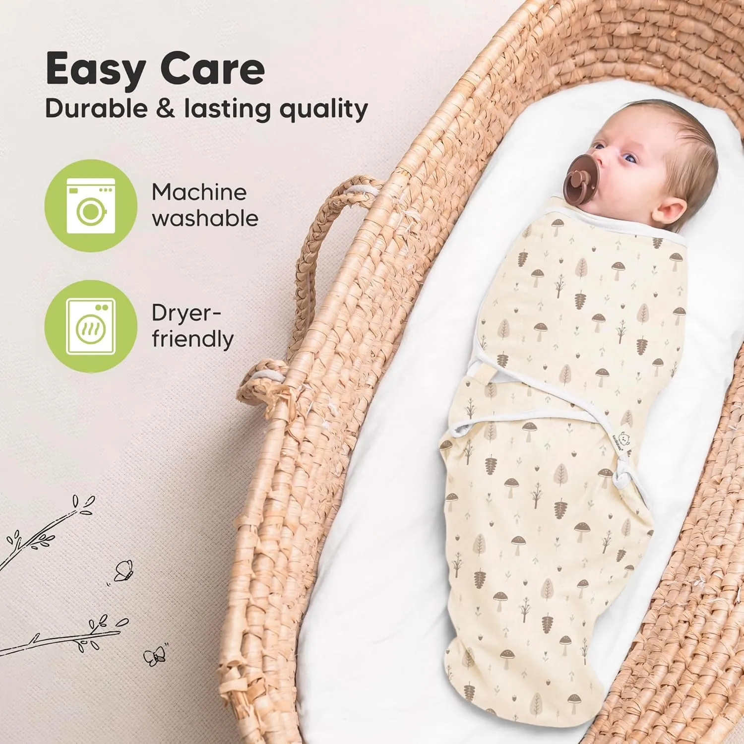 KeaBabies 3-Pack Organic Baby Swaddle Sleep Sacks - Swaddles for Newborns, Infant 0-3 Months, Baby Girls, Boys, Soft & Snug Newborn Sleep Sack, Nursery Swaddling Blankets (Nibbles/Bruce)