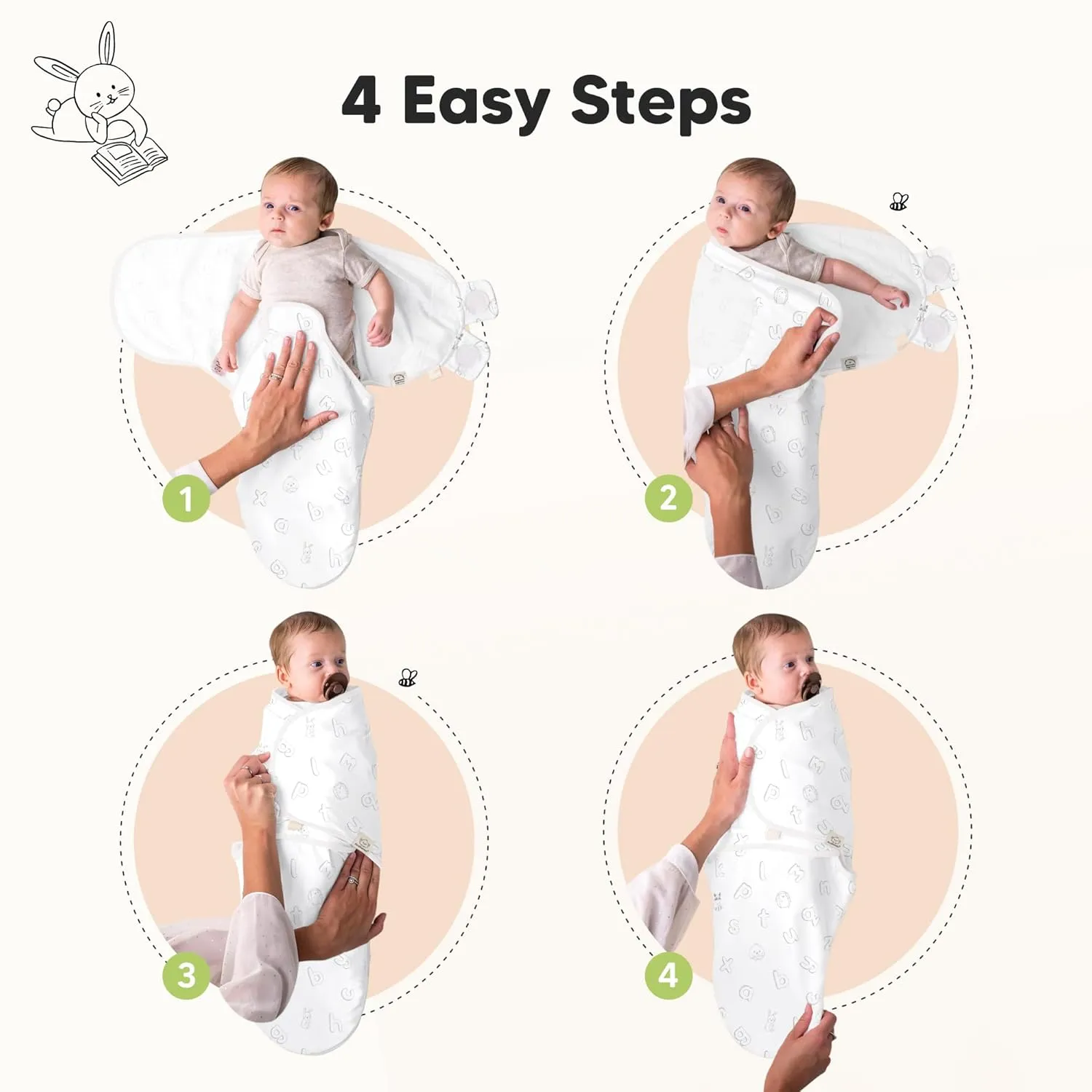 KeaBabies 3-Pack Organic Baby Swaddle Sleep Sacks - Swaddles for Newborns, Infant 3-6 Months, Baby Girls, Boys, Soft & Snug Newborn Sleep Sack, Nursery Swaddling Blankets (ABC Land Rose, L)