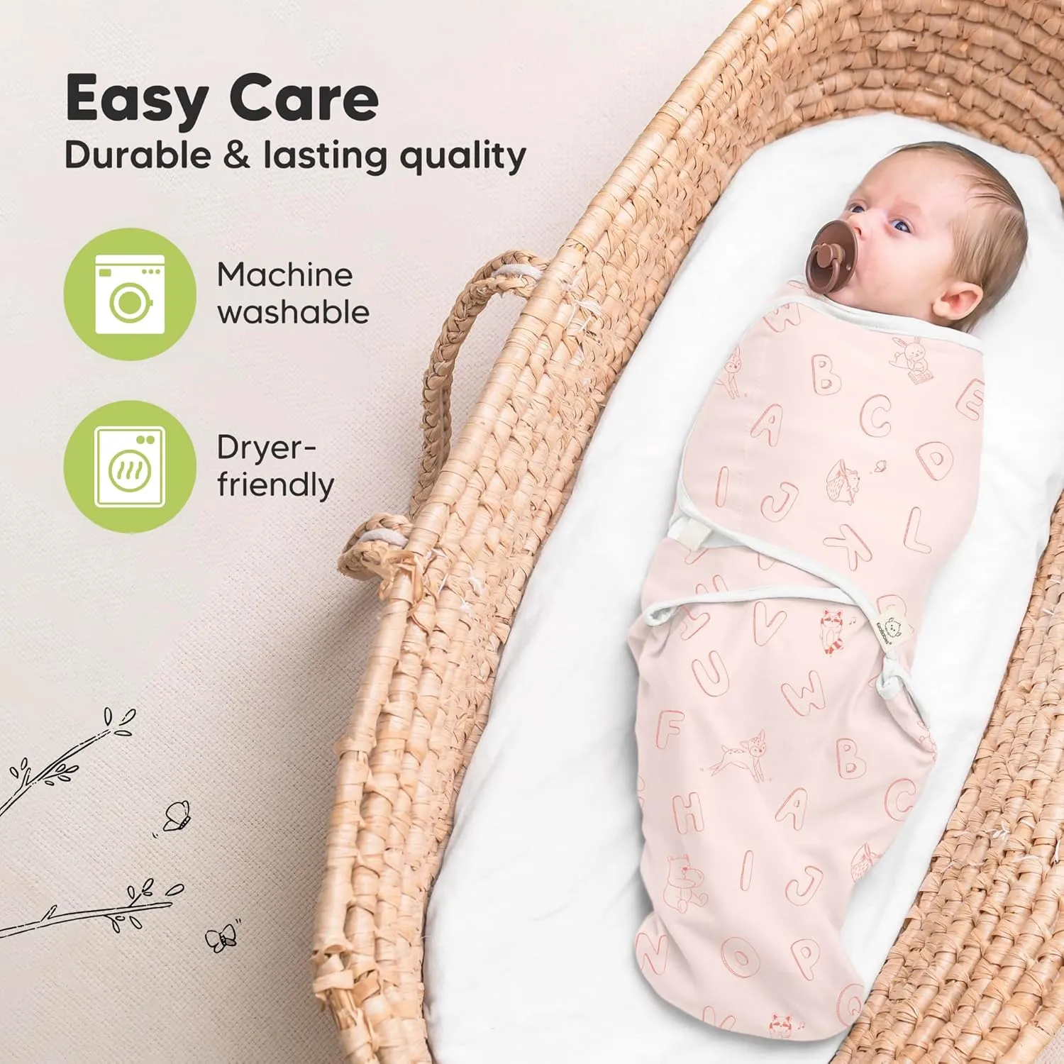 KeaBabies 3-Pack Organic Baby Swaddle Sleep Sacks - Swaddles for Newborns, Infant 3-6 Months, Baby Girls, Boys, Soft & Snug Newborn Sleep Sack, Nursery Swaddling Blankets (ABC Land Rose, L)