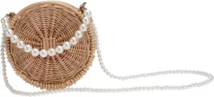 KESYOO Pearl Straw Bag Stylish Round Shoulder Cross Body Bag for Women for Beach Evening and Casual Outfits