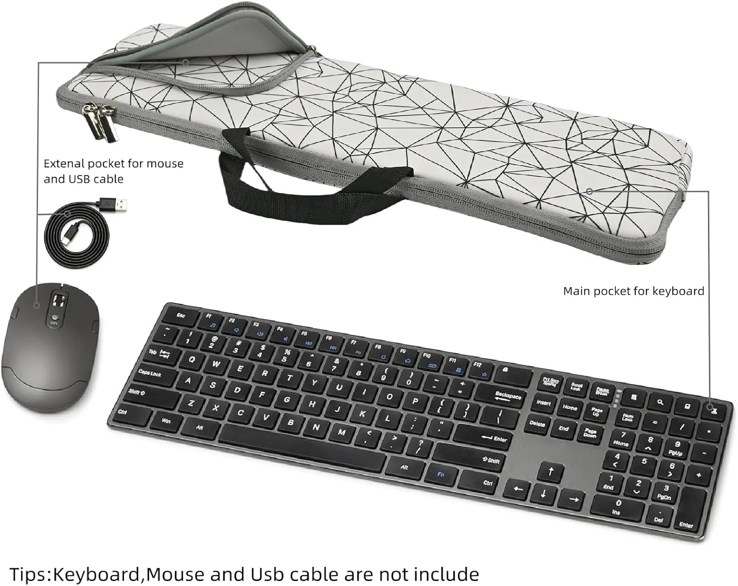 Keyboard Case,Shockproof Portable Protection Bags for Basics Rechargeable Wireless Keyboard and Mouse Combo HKM8983US (White)
