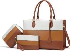 Keyli 3pcs Laptop Bag for Women,15.6 Inch Work Tote Bags Waterproof Leather Business Computer Briefcase Shoulder Handbag