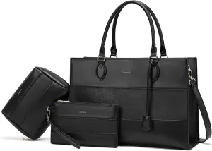 Keyli 3pcs Laptop Bag for Women,15.6 Inch Work Tote Bags Waterproof Leather Business Computer Briefcase Shoulder Handbag