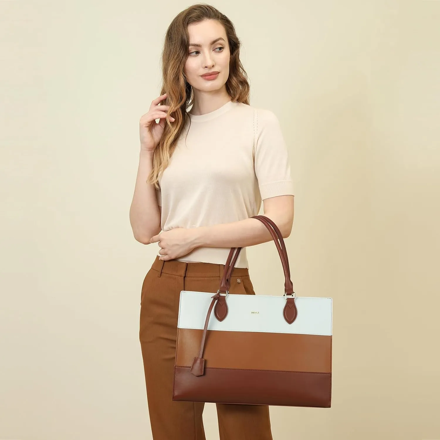 Keyli 3pcs Laptop Bag for Women,15.6 Inch Work Tote Bags Waterproof Leather Business Computer Briefcase Shoulder Handbag