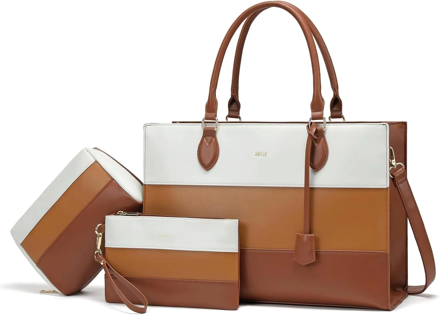 Keyli 3pcs Laptop Bag for Women,15.6 Inch Work Tote Bags Waterproof Leather Business Computer Briefcase Shoulder Handbag