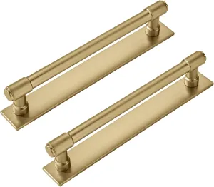 khtumeware 5 Pack 8 Inch Center to Center Champagne Bronze Cabinet Pull Backplate with Base Plate Zinc Solid Satin Brass Kitchen Cabinet Handles Drawer Pulls Cabinet Hardware
