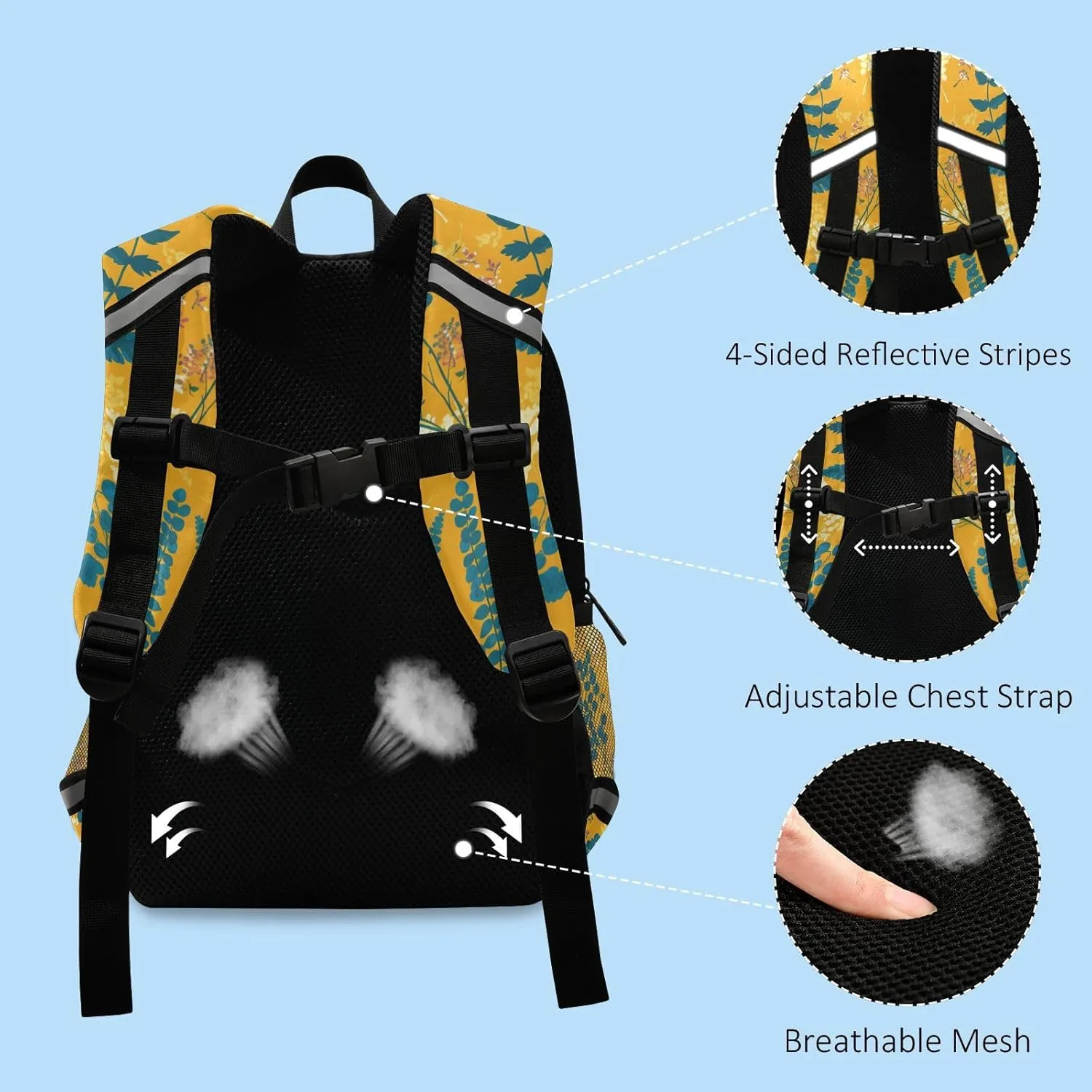 Kids Backpack, Ferns Vintage Botanical Saffron, Multifunctional Bookbag Cute Travel