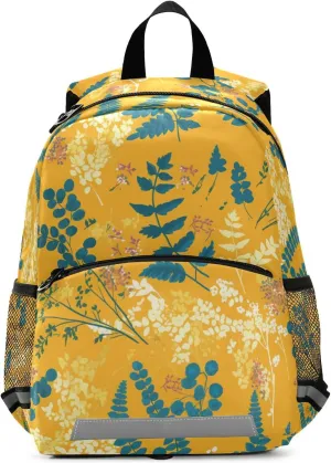 Kids Backpack, Ferns Vintage Botanical Saffron, Multifunctional Bookbag Cute Travel