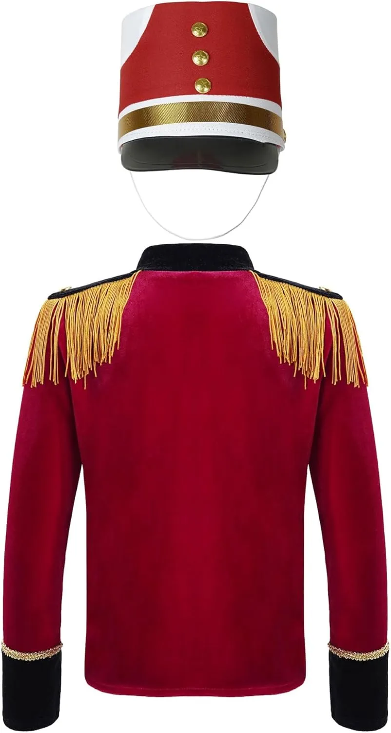 Kids Boys Honor Guard Uniform Long Sleeve Gold Tassels Shoulder Coat with Hat Set for Drum Trumpet Team