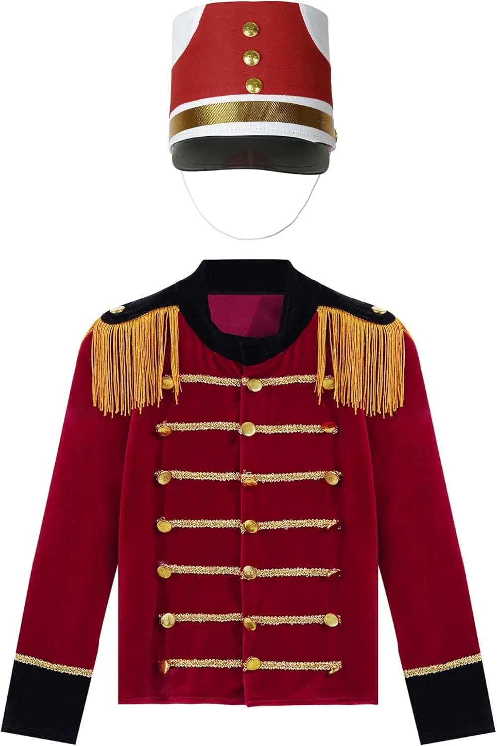 Kids Boys Honor Guard Uniform Long Sleeve Gold Tassels Shoulder Coat with Hat Set for Drum Trumpet Team