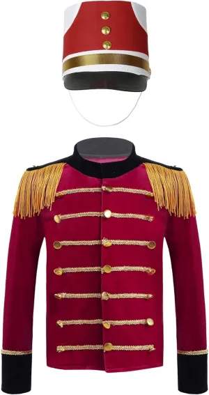 Kids Boys Honor Guard Uniform Long Sleeve Gold Tassels Shoulder Coat with Hat Set for Drum Trumpet Team