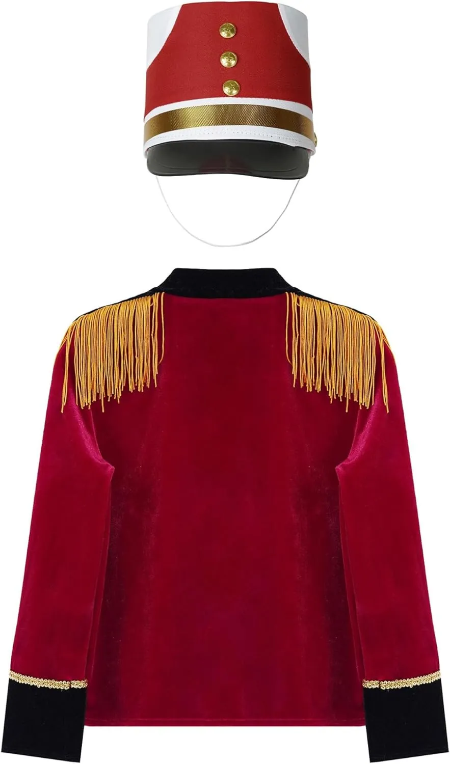 Kids Boys Honor Guard Uniform Long Sleeve Gold Tassels Shoulder Coat with Hat Set for Drum Trumpet Team