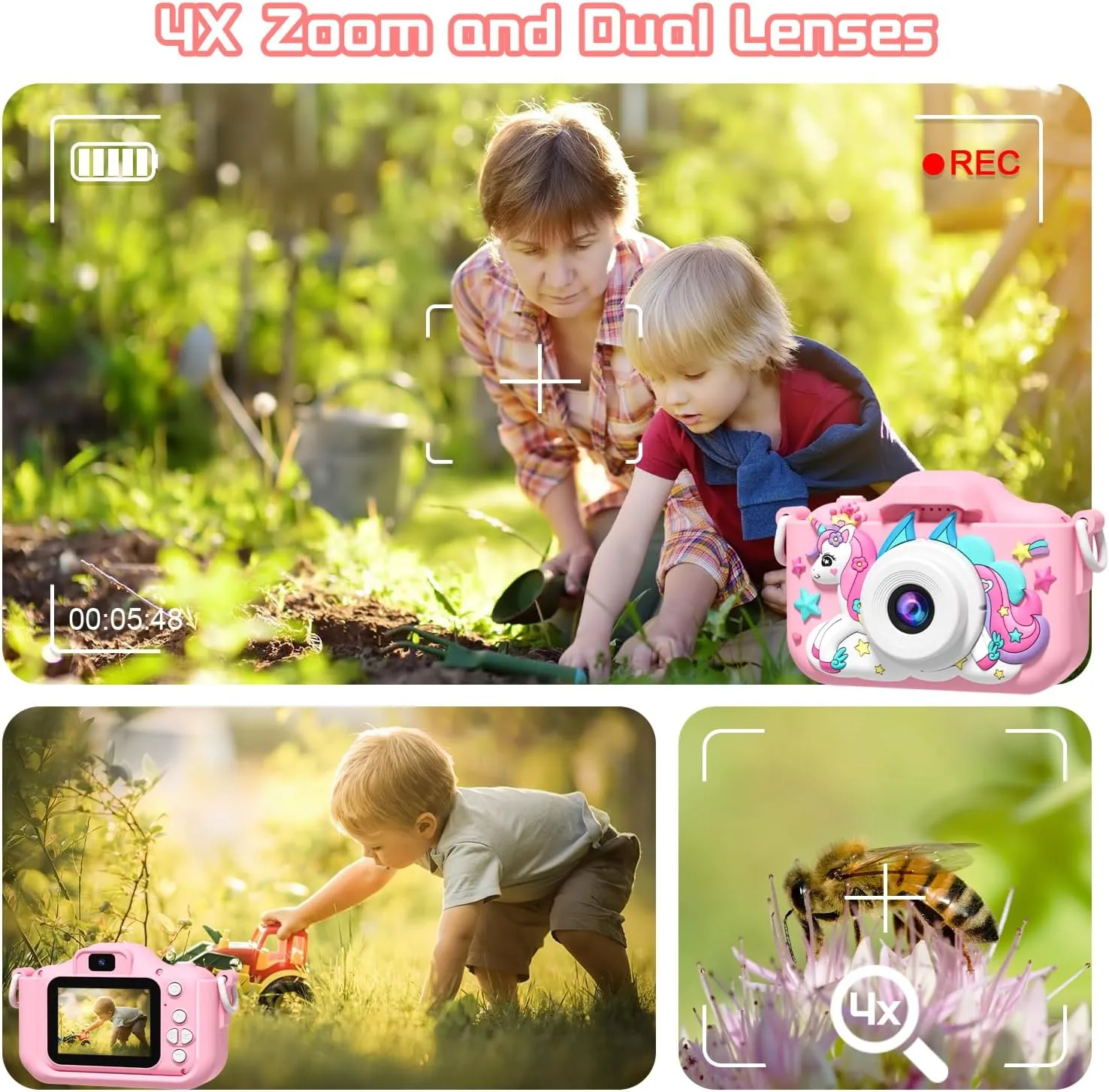 Kids Camera, Toy Camera for Kids Aged 3 4 5 6 7 8 9 10 11 12, 1080P HD Toddler Digital Video Camera, Children's Camera for Boys and Girls, Perfect Christmas & Birthday Gifts, 32GB Card - Pink
