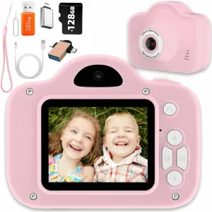 Kids Camera Toys for 3-12 Years Old Girls Boys,Children Selfie Digital Video Camcorder Camera with OTG Adapter Instantly Share Photos, Best Chritmas Birthday Gift for Kids - 128G SD Card Included
