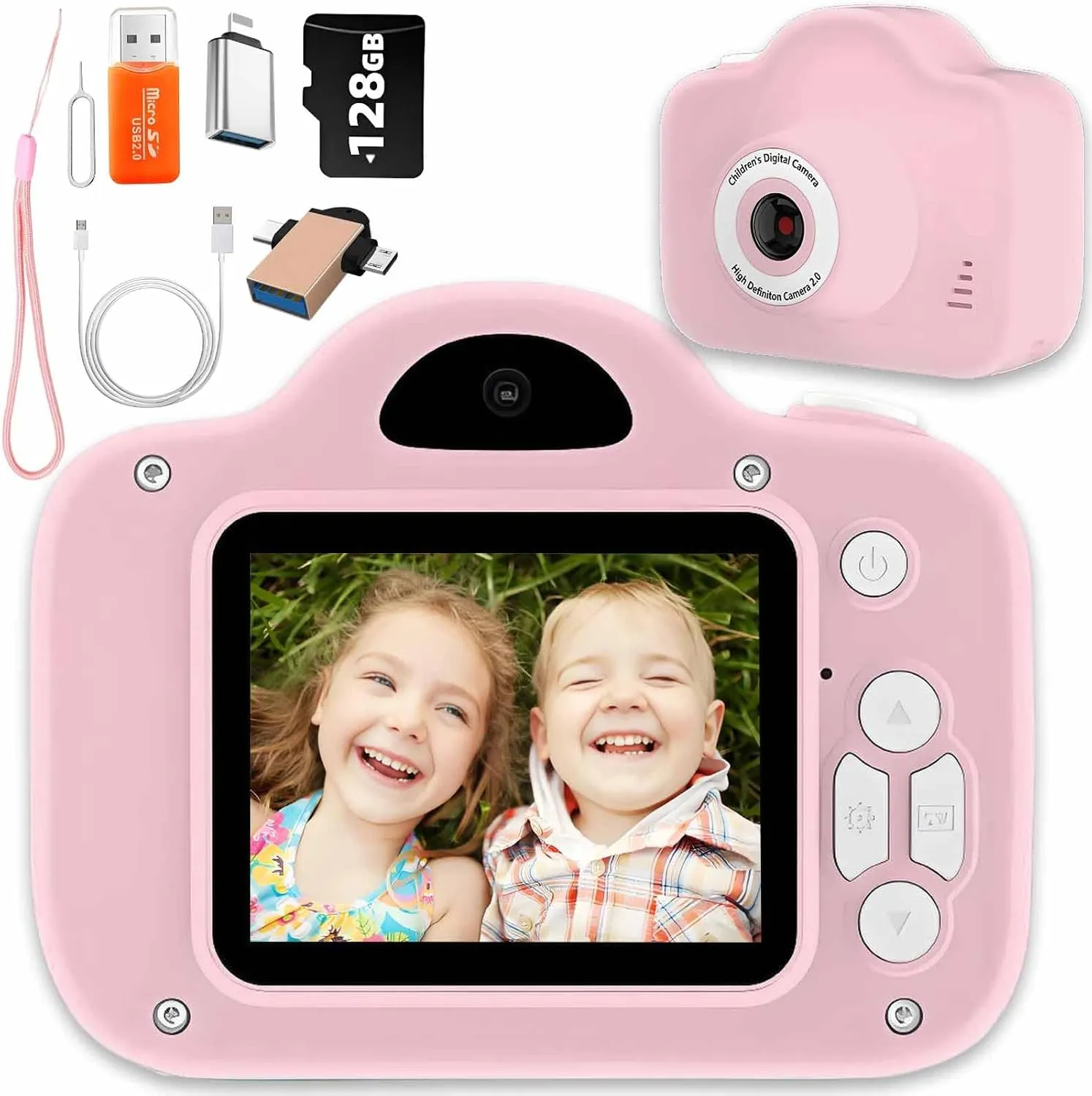 Kids Camera Toys for 3-12 Years Old Girls Boys,Children Selfie Digital Video Camcorder Camera with OTG Adapter Instantly Share Photos, Best Chritmas Birthday Gift for Kids - 128G SD Card Included