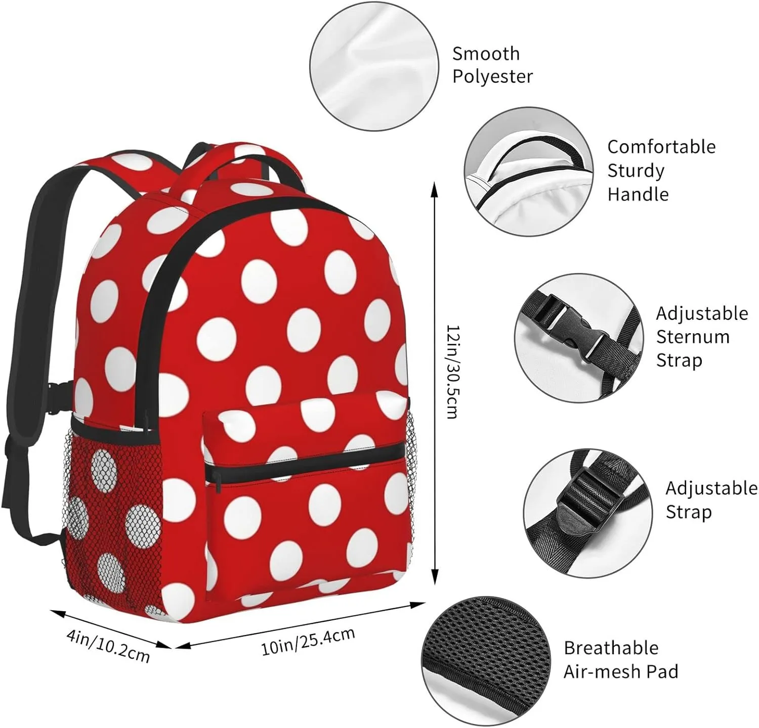 Kid's Mini Backpack 12 inch Red White Polka Dot Backpack Schoolbag Preschool Kindergarten Children Bag Nursery Travel Bag for Toddler Boys Girls Age 3-7