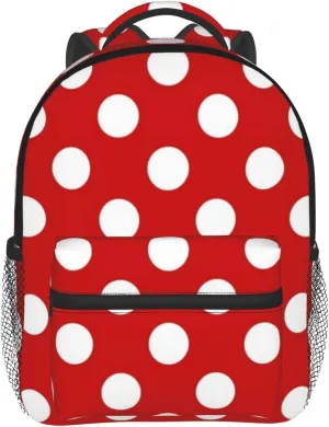 Kid's Mini Backpack 12 inch Red White Polka Dot Backpack Schoolbag Preschool Kindergarten Children Bag Nursery Travel Bag for Toddler Boys Girls Age 3-7
