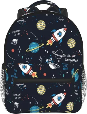 Kid's Mini Backpack 12 inch Space Rocket Universe Galaxy Backpack Schoolbag Preschool Kindergarten Children Bag Nursery Travel Bag for Toddler Boys Girls Age 3-7