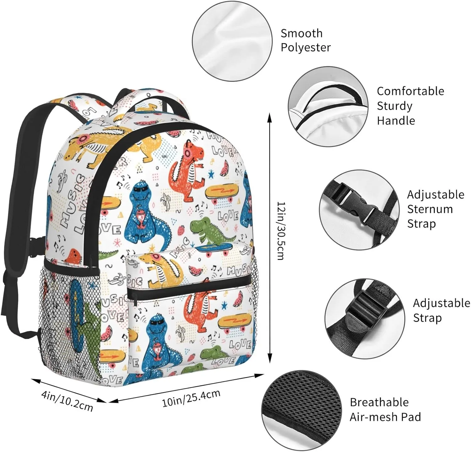 Kid's Mini Backpack 12 inch White Dinosaur Backpack Schoolbag Preschool Kindergarten Children Bag Nursery Travel Bag for Toddler Boys Girls Age 3-7