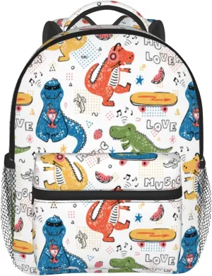 Kid's Mini Backpack 12 inch White Dinosaur Backpack Schoolbag Preschool Kindergarten Children Bag Nursery Travel Bag for Toddler Boys Girls Age 3-7