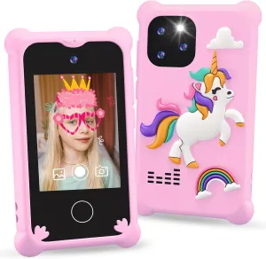 Kids Smart Phone Toys，Unicorn Toys Phone for Girls Touchscreen Play Phone with Dual Camera Toddler Learning Toys Music Player Christmas Birthday Gifts for 3 4 5 6 7 Year Old Girls with SD Card