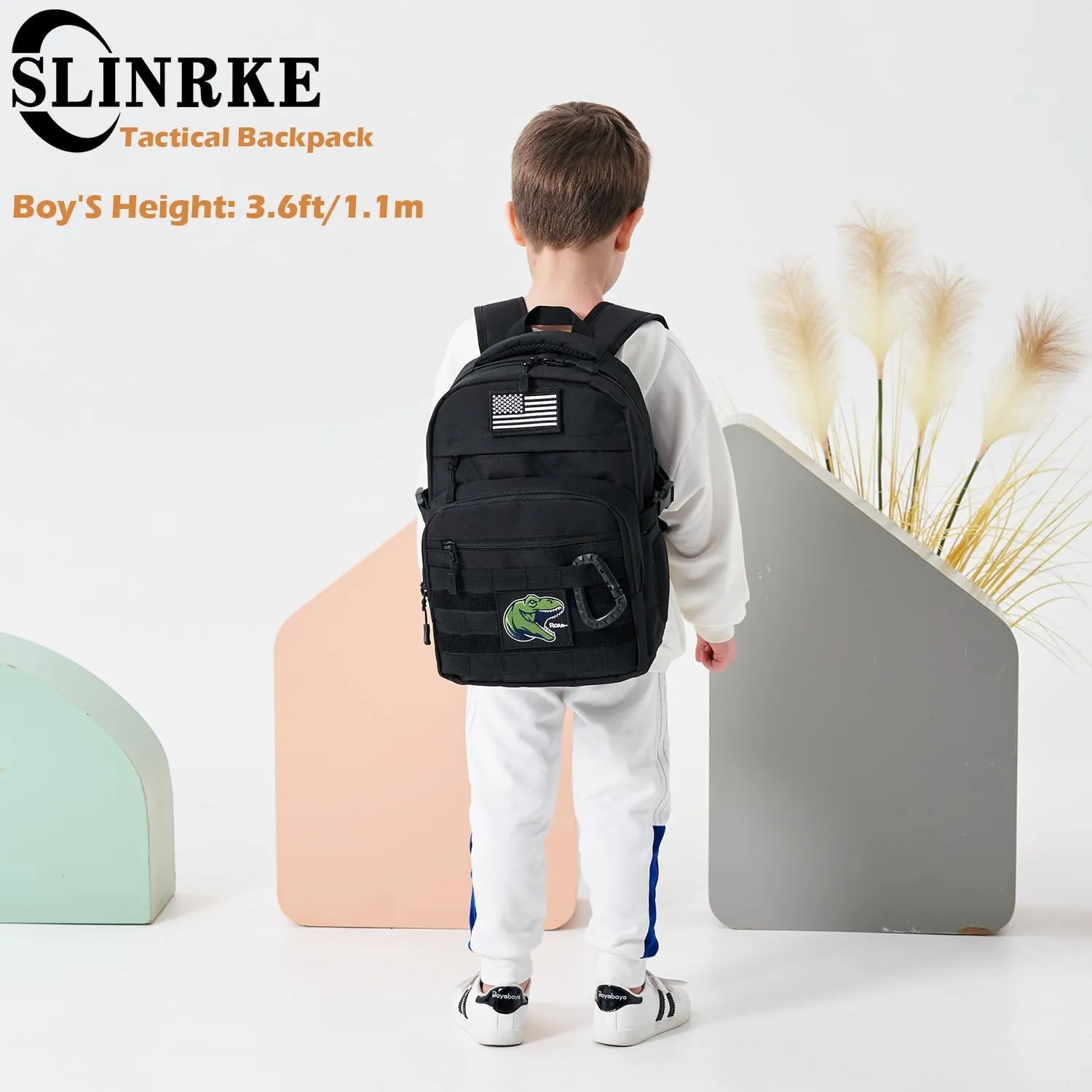 Kids Tactical Backpack 20L Military Elementary Middle School Boys Backpack Army Bookbag with Patches (Black)
