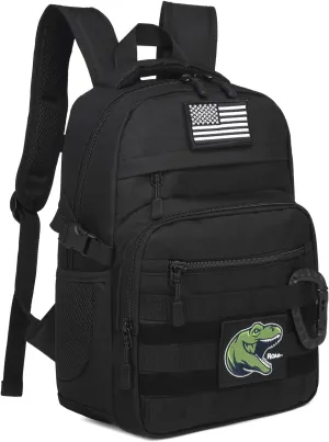 Kids Tactical Backpack 20L Military Elementary Middle School Boys Backpack Army Bookbag with Patches (Black)