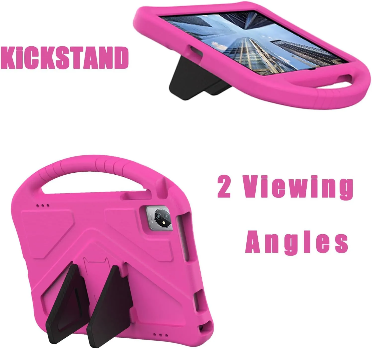 Kids Universal Case for Blackview Tab 8 WiFi 10.1 inch 2023, EVA Foam Stand Handle Cover for Blackview Tab 7 WiFi/OSCAL Pad 60/ DragonTouch Notepad 102/ Teclast P40HD 10.1" Tablets - Hot Pink