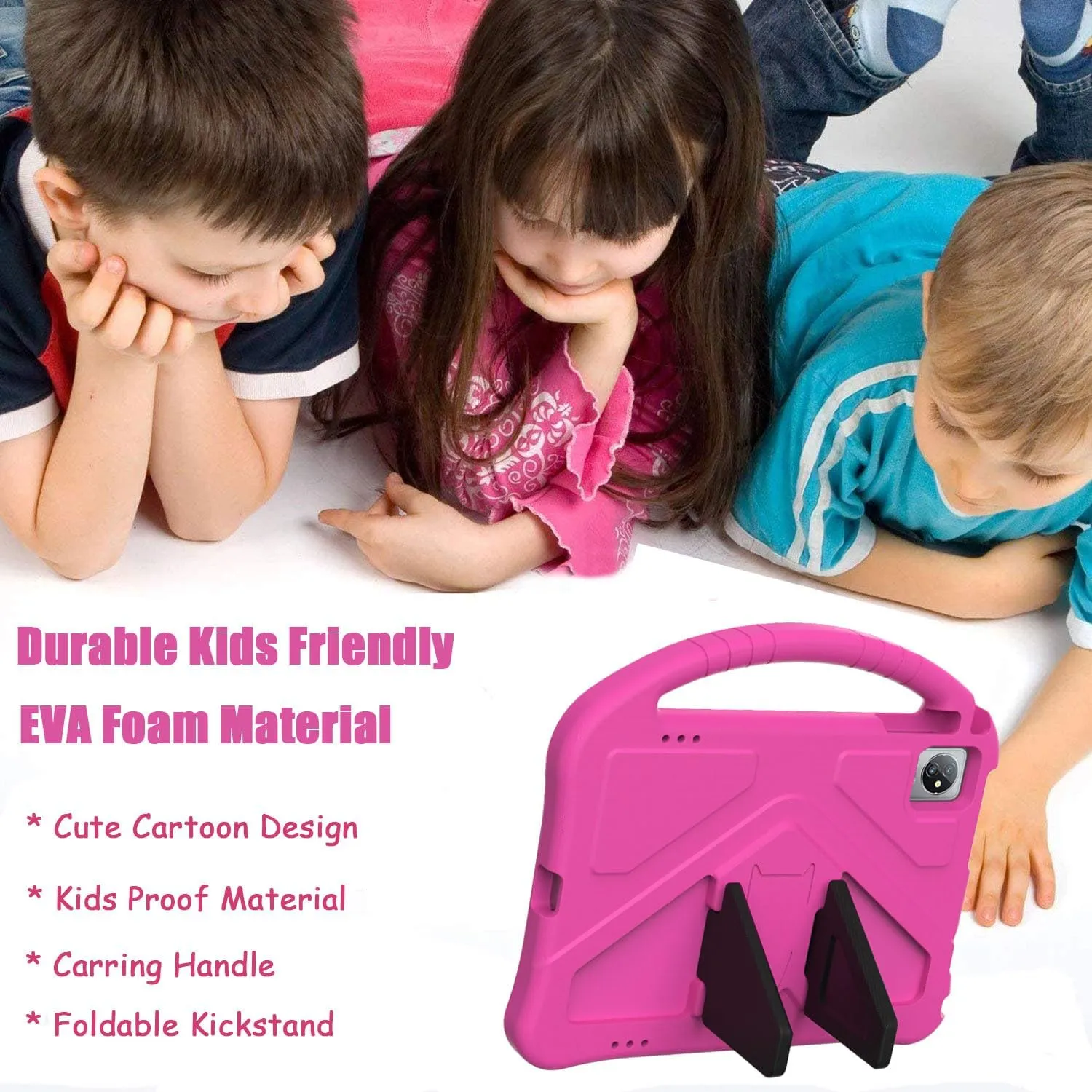 Kids Universal Case for Blackview Tab 8 WiFi 10.1 inch 2023, EVA Foam Stand Handle Cover for Blackview Tab 7 WiFi/OSCAL Pad 60/ DragonTouch Notepad 102/ Teclast P40HD 10.1" Tablets - Hot Pink