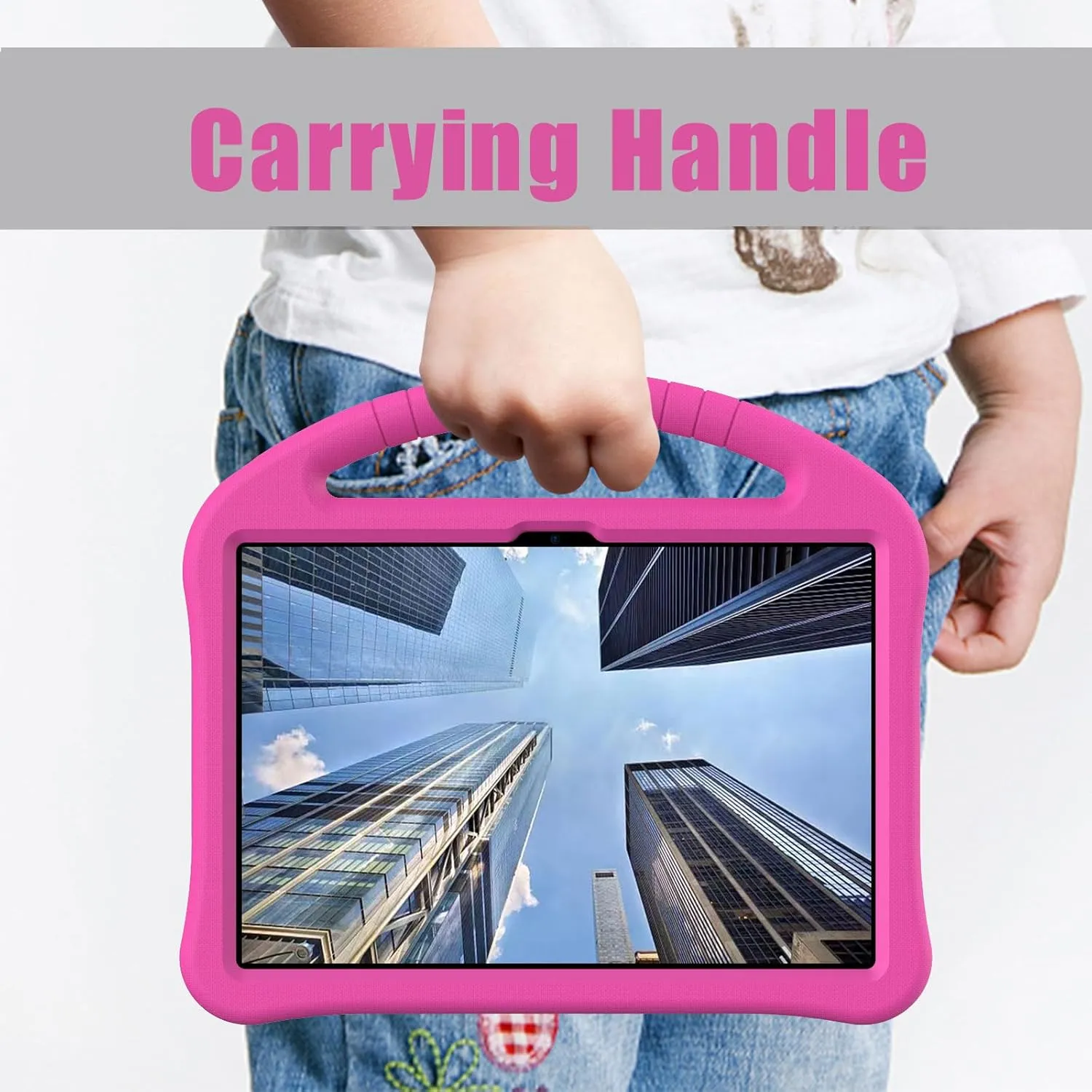 Kids Universal Case for Blackview Tab 8 WiFi 10.1 inch 2023, EVA Foam Stand Handle Cover for Blackview Tab 7 WiFi/OSCAL Pad 60/ DragonTouch Notepad 102/ Teclast P40HD 10.1" Tablets - Hot Pink