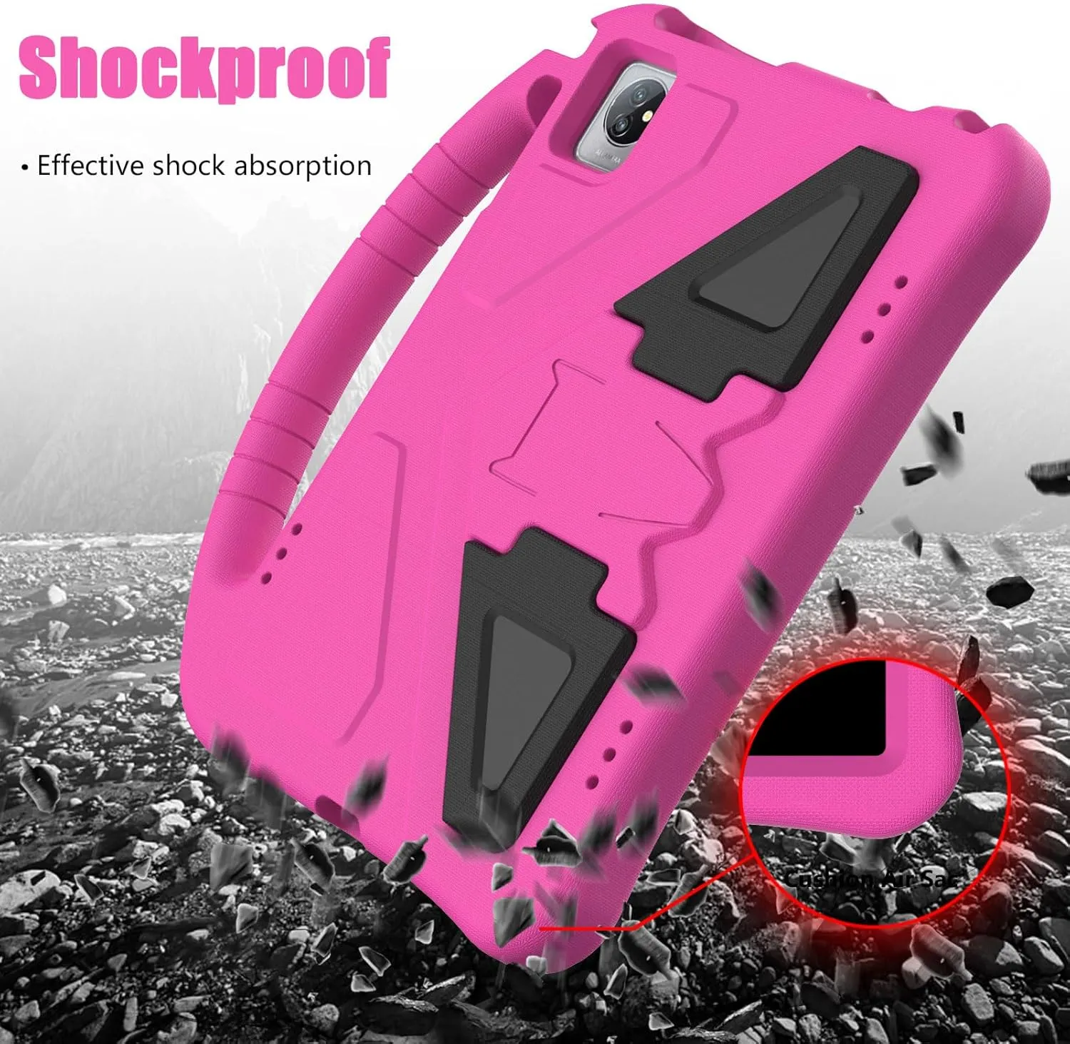 Kids Universal Case for Blackview Tab 8 WiFi 10.1 inch 2023, EVA Foam Stand Handle Cover for Blackview Tab 7 WiFi/OSCAL Pad 60/ DragonTouch Notepad 102/ Teclast P40HD 10.1" Tablets - Hot Pink