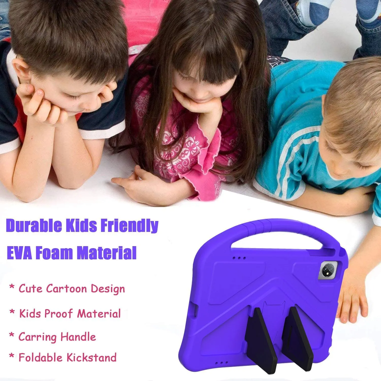 Kids Universal Case for Blackview Tab 8 WiFi 10.1 inch 2023, EVA Foam Stand Handle Cover for Blackview Tab 7 WiFi/OSCAL Pad 60/ DragonTouch Notepad 102/ Teclast P40HD 10.1" Tablets - Purple